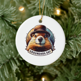 Groundhog Day, Groundhog, Postcrossing Ceramic Ornament