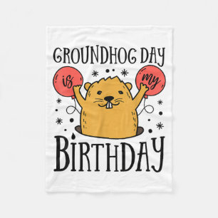 Groundhog Day Is My Birthday Funny Retro 80s Party Fleece Blanket