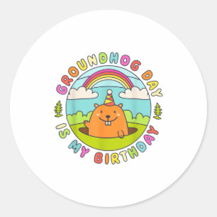 Groundhog Day Is My Birthday Retro Party Hat 60s 7 Classic Round Sticker