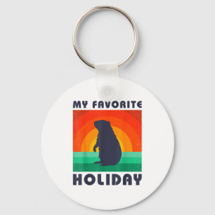 Groundhog Day My Favorite Holiday Funny Retro Vint Keychain