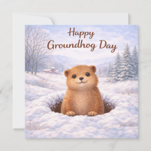 Groundhog Day  on Winter Day  Holiday Card