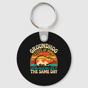 Groundhog Day Retro Sunset Sarcasm Funny Women Men Keychain