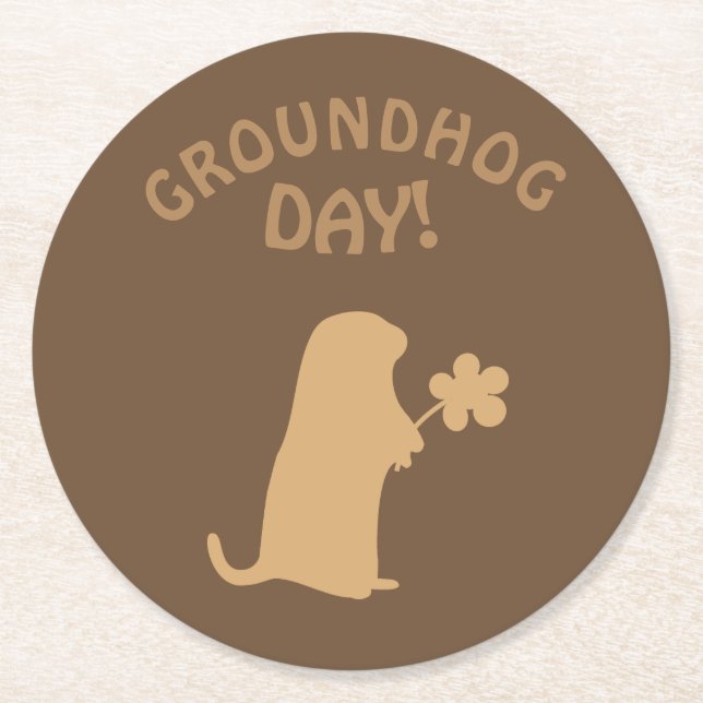 Groundhog Day Round Paper Coaster (Front)