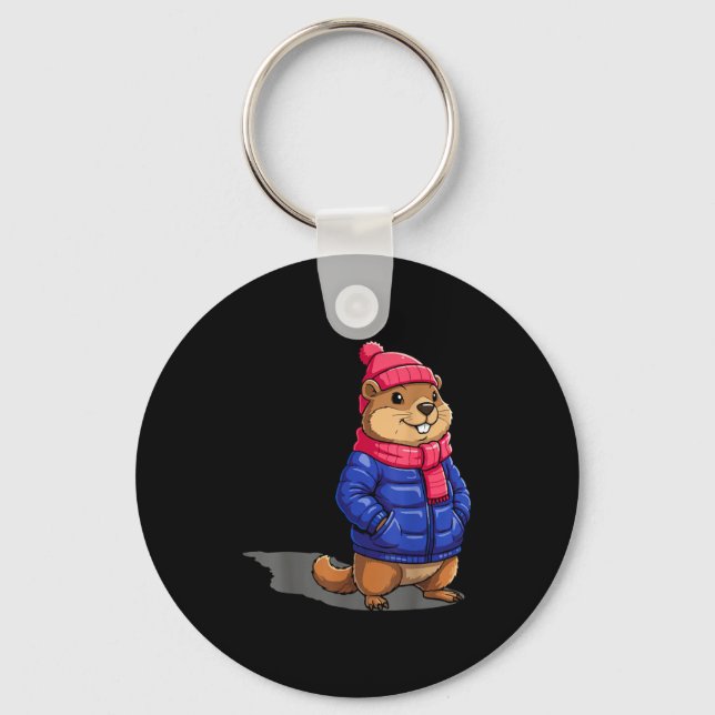 Groundhog Day Shadow Funny Groundhog Day Birthday  Keychain (Front)