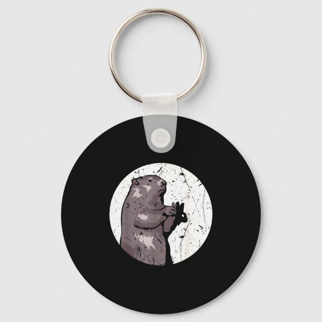 Groundhog Day Shadow Puppet Cute Rodent Costume Fu Keychain (Front)