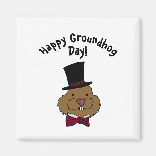 Groundhog Day   Top Hat Bow Tie Magnet