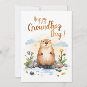 Groundhog day watercolor holiday card