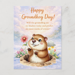 Groundhog Day watercolor Holiday Postcard
