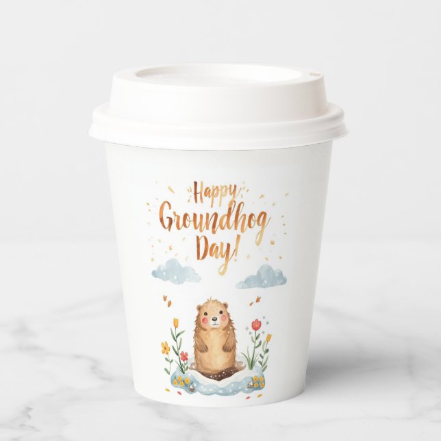 Groundhog day watercolor paper cups (Front)
