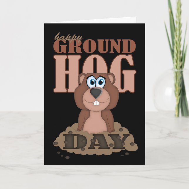 Groundhog Day With Cute Cartoon Groundhog Card (Front)
