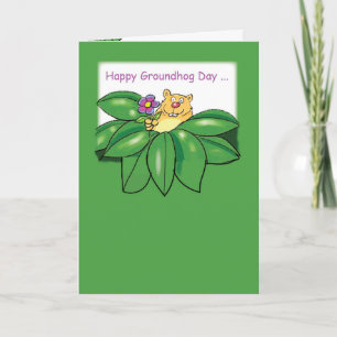 Groundhog Day with Flowers Green Card