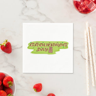 Groundhog Day Wood Lettering Napkin
