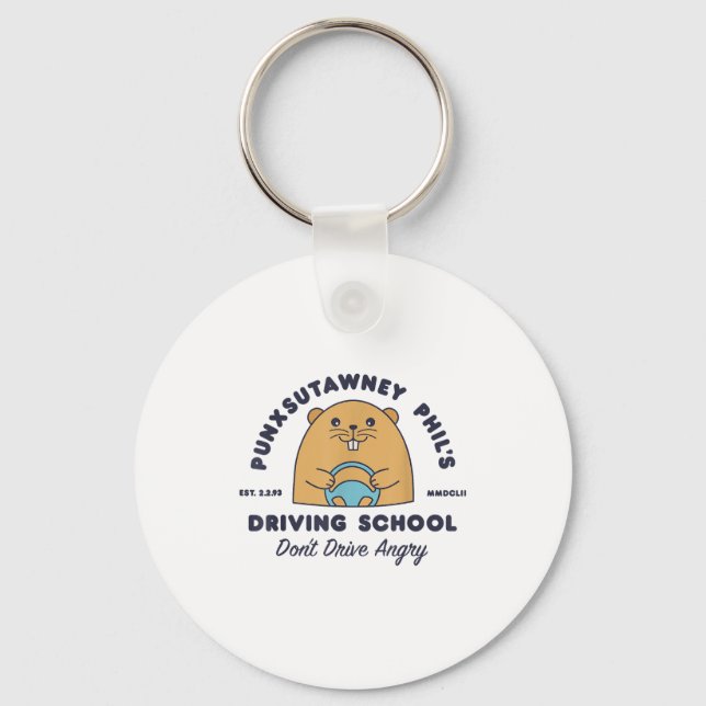 Groundhog Driving School Funny Men Women Retro Rod Keychain (Front)