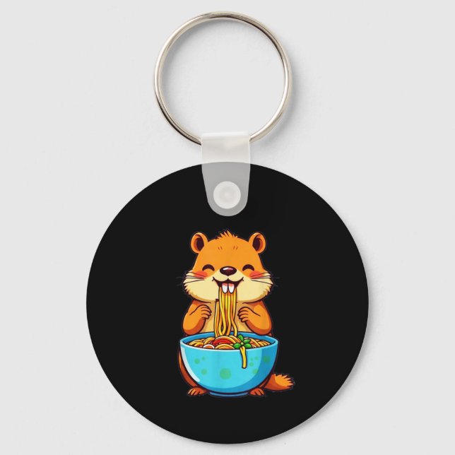 Groundhog Eating Ramen Happy Groundhog Day Keychain (Front)