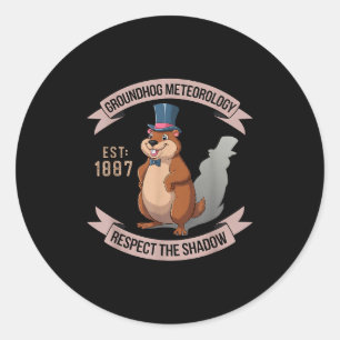 Groundhog Funny Uni Adults Kids Black Short Sleeve Classic Round Sticker