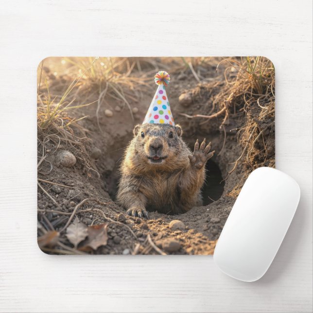 Groundhog In a Birthday Party Hat Mouse Pad (With Mouse)