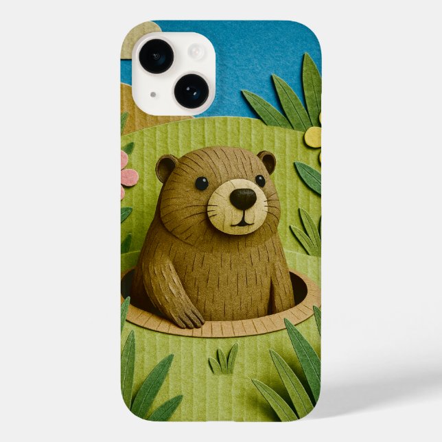Groundhog in its burrow, cardboard style art Case-Mate iPhone case (Back)