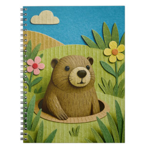 Groundhog in its burrow, cardboard style art notebook