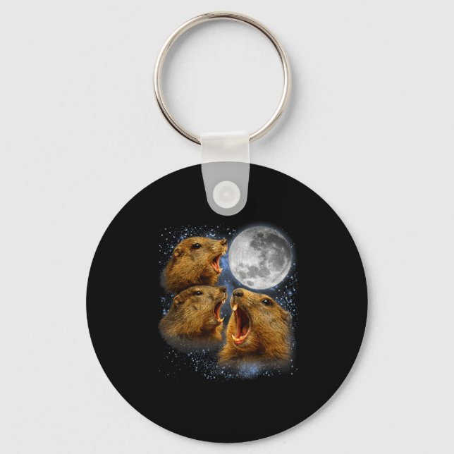 Groundhog Lover Groundhog Howling At The Moon Meme Keychain (Front)