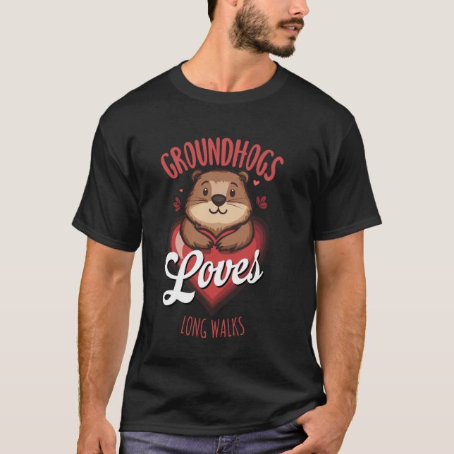 Groundhog Loves Long Walks - Cute Design T-Shirt (Front)