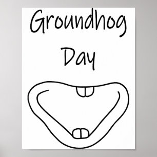 Groundhog Mouth Smile Line Art For Groundhog Day  Poster