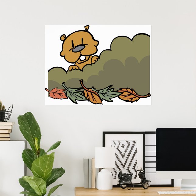 Groundhog Peeking Through Autumn Bushes  Poster (Creator Uploaded)