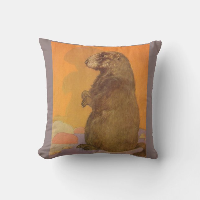 groundhog print throw pillow (Front)
