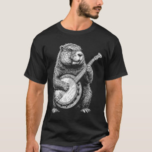 Groundhog Retro Cute Groundhog Playing The Banjo I T-Shirt