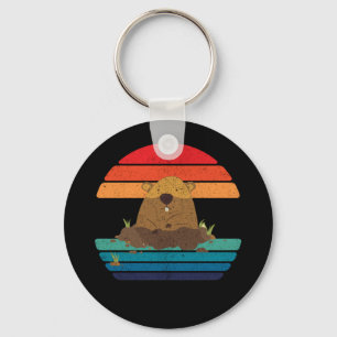 Groundhog Retro Woodchuck Groundhog Day Keychain