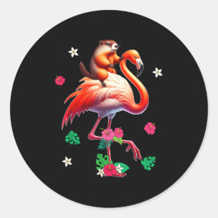 Groundhog Riding Flamingo Costume Family Kids Todd Classic Round Sticker