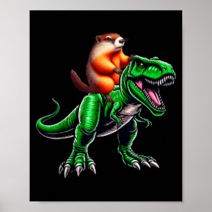Groundhog Riding T-rex Costume Family Kids Toddler Poster