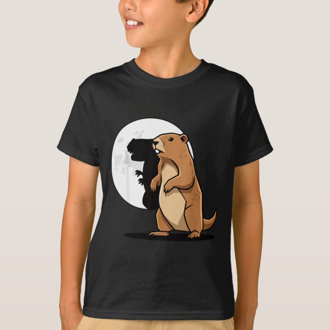 Groundhog Shadow Dinosaur Puppet Happy Groundhog D T-Shirt (Front)
