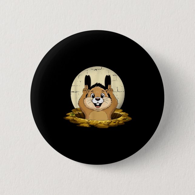 Groundhog Shadow Funny Puppet Happy Groundhog Day  2 Inch Round Button (Front)