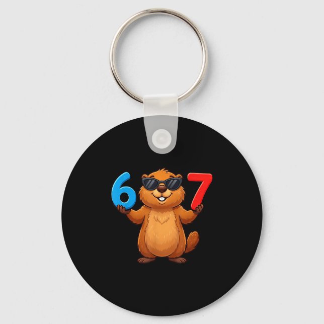 Groundhog Six Seven Drip 67 Meme Funny 6-7 Groundh Keychain (Front)