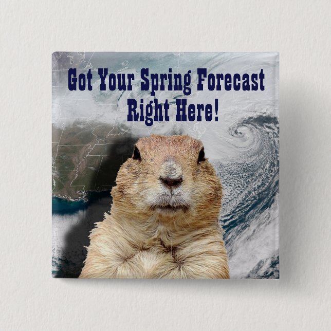 Groundhog Spring Forecast 2 Inch Square Button (Front)