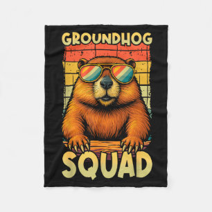 Groundhog Squad Happy Groundhog Day Retro Vintage Fleece Blanket