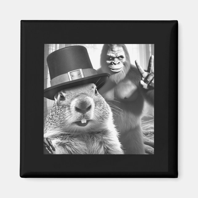 Groundhog Taking Selfie With Bigfoot Funny Groundh Magnet (Front)