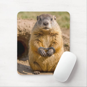 Groundhog Wearing Handcuffs Mouse Pad