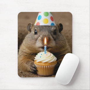 Groundhog With a Birthday Cupcake Mouse Pad