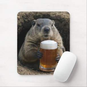Groundhog With Mug of Beer Mouse Pad