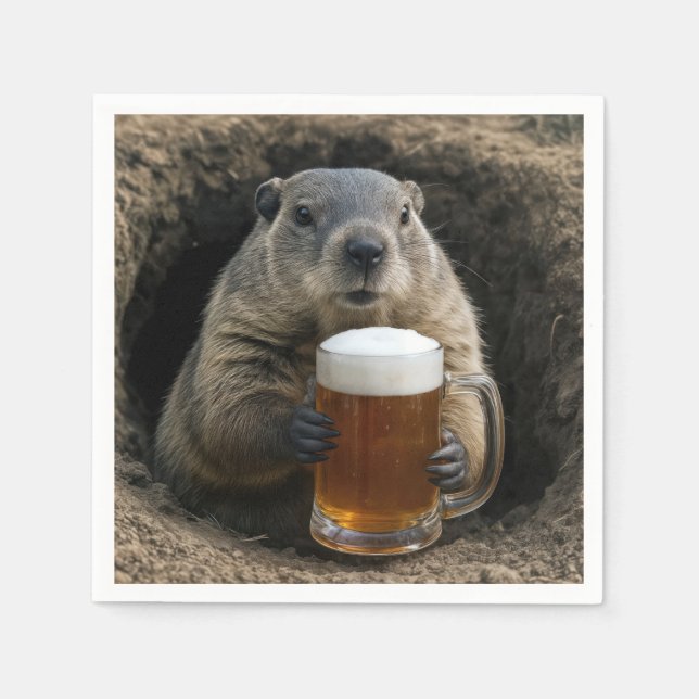 Groundhog With Mug of Beer Napkin (Front)