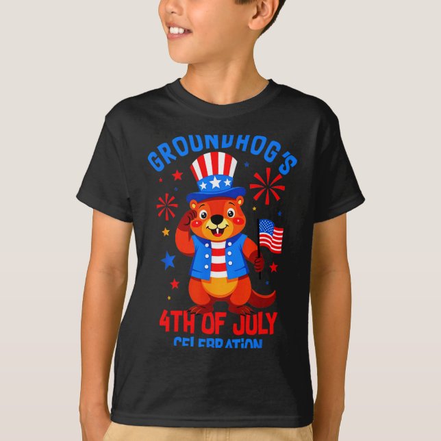Groundhogs 4th Of July Celebration Patriotic Ameri T-Shirt (Front)