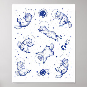 Groundhogs Astronaut In Space Funny Retro Groundho Poster