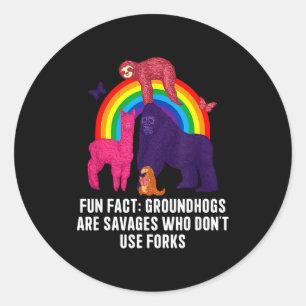 Groundhogs Eat Without Forks Funny Animal Pun Humo Classic Round Sticker