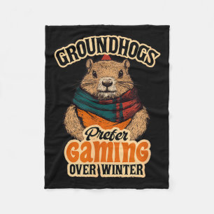 Groundhogs Prefer Gaming Over Winter February Fleece Blanket