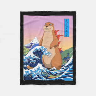 Groundhogzilla Funny Japanese Great Wave Anime Gro Fleece Blanket