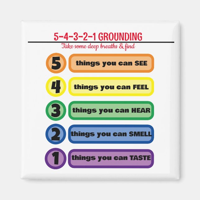 Grounding Technique for Anxiety/Stress 5 Senses  Magnet (Front)