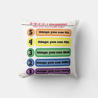 Grounding Technique for Anxiety/Stress 5 Senses Throw Pillow