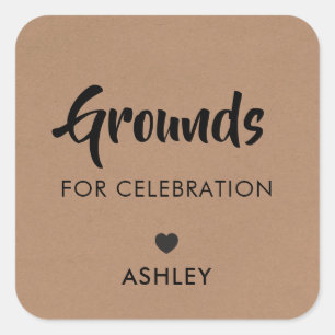 Grounds for Celebration Tags, Coffee Label, Kraft Square Sticker
