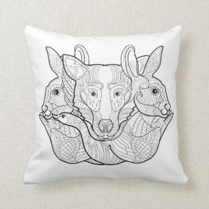 Group Animal Doodle Throw Pillow